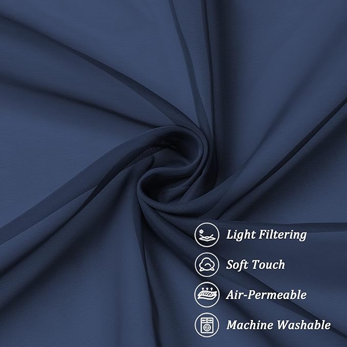 Chyhomenyc Sheer Curtains Extra Long 96 inch 2 PCS- Casual Style Airy & Breathable with Amount Light Sheer Panels for Patio/Glass Door (1 Pair Set=Total 84 inches Wide, Each W42 x L96, Navy Blue)