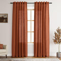 Terracotta Linen Blend Drapes 84 Inch Length 2 Panels Set Back Tab Rod Pocket Light Filtering Semi Sheer Textured Brick Burnt Orange Curtains Boho Farmhouse Decor Curtains for Living Room 40x84