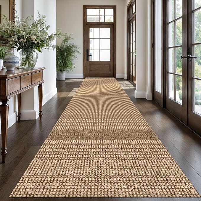 KOZYFLY Extra Long Runners for Hallways 3x16 ft Washable Kitchen Runner Non Slip Rubber Backed Hallway Rug Cotton Entryway Runner Rug Floor Carpet for Indoor Hall, Kitchen, Stair, Tan/Orange/Brown