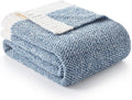 Snuggle Sac Blue Bedding Blanket Twin Size for Bed and Sofa, Reversible Super Soft Blankets Warm Cozy Knit Blankets Fuzzy Plush for Couch, Living Room, Blue, 60x80 inches