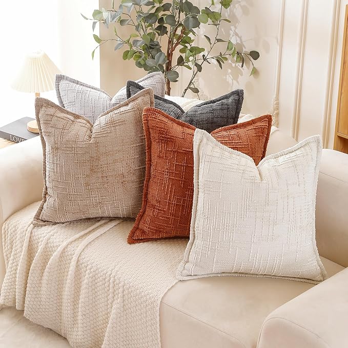 HPUK Fall Chenille Soft Throw Pillow Covers 18x18 Set of 2, Accent Cushion Covers for Living Room, Bedroom, Decorative Solid Color Pillow Covers for Couch, Sofa, Chair, Dark Grey