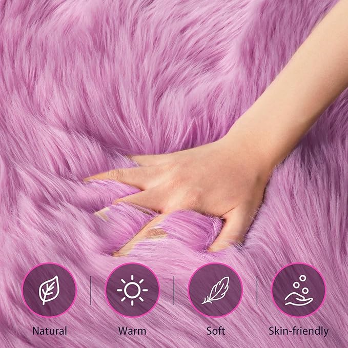 Ciicool Ultra Soft Faux Sheepskin Fur Rug Fluffy Chair Rug for Sofa Couch Seat Cushion.Shaggy Furry Small 2x4 Light Purple Bedroom Fuzzy Carpet for Living Room Kid's Room Nursery Decor