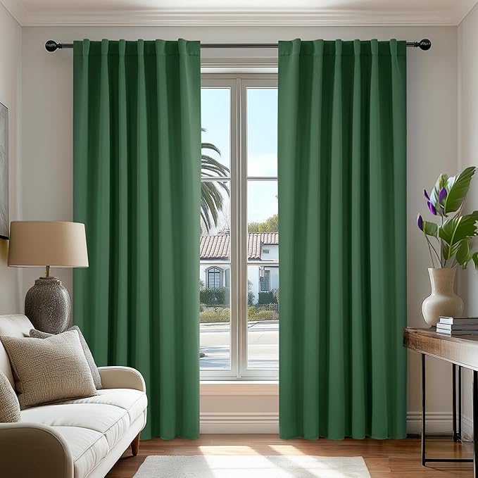 Deconovo Blackout Curtains, Thermal Insulated, W52 x L54 2 Panels, Back Tab, Machine Washable, Room-Darkening Drapes for Bedroom/Living Room Dark Forest
