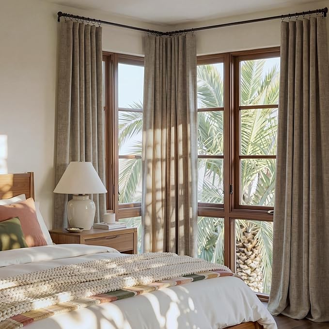 RYB HOME Burlap 100% Blackout Linen Curtains 78 inch Long, Thermal Insulated & Privacy Assurd Home Decor Drapes for Bedroom/Office/Nursery, Rod Pocket & Back Tab Window Treatment, W52 X L78, 2 Panels