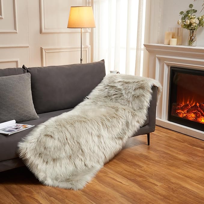 EasyJoy Ultra Soft Fluffy Rugs Faux Fur Rug Chair Cover Seat Pad Fuzzy Area Rug (Light Grey, 2x6 ft Rectangle)