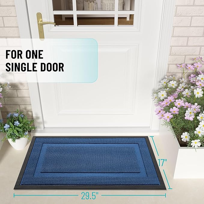 OLANLY Front Door Mat Indoor Outdoor Entrance, Waterproof All-Season, All-Weather Doormat, Sturdy Natural Rubber, Low Profile, Easy Clean Patio Porch Entryway Mat, 35x23, Navy Blue