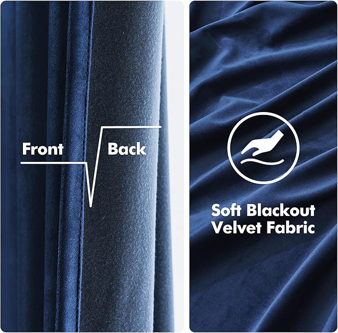 MIULEE 2 Panels Blackout Velvet Curtains Solid Soft Grommet Royal Blue Curtains Thermal Insulated Soundproof Room Darkening Curtains/Drapes/Panels for Living Room Bedroom 52 x 72 Inch