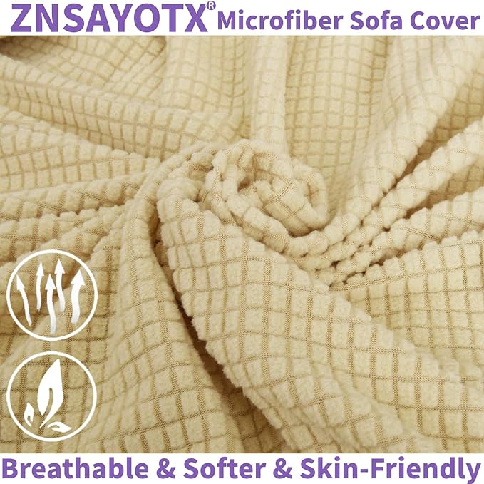 ZNSAYOTX Stretch Oversized Couch Cover Universal Sofa Covers for Living Room Dogs Pet Furniture Protector Spandex Extra Large Sofa Slipcovers with Anti Slip Foam Sticks (Beige, XL Sofa)