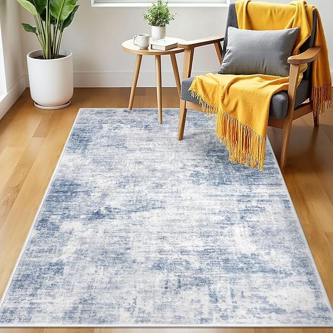 IOHOUZE Abstract Area Rug 3x5 Ft Washable Rugs for Entryway Indoor, Non Slip Kitchen Rug Printed Faux Wool Throw Rugs, Indoor Door Mat for Door Entrance Foyer Living Room, Light Blue Grey