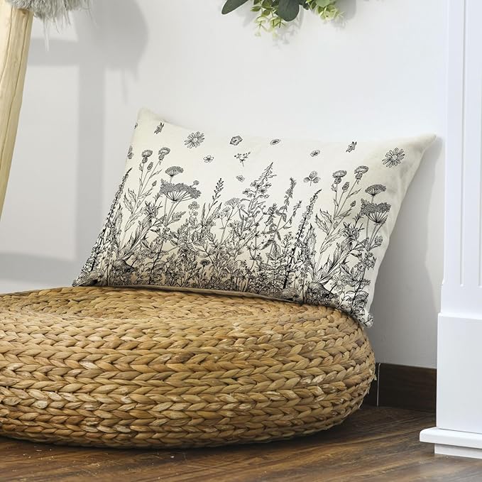 AVOIN colorlife Wildflowers Spring Antique Herbs Throw Pillow Cover, 12 x 20 Inch Flower Cushion Case Decoration for Sofa Couch