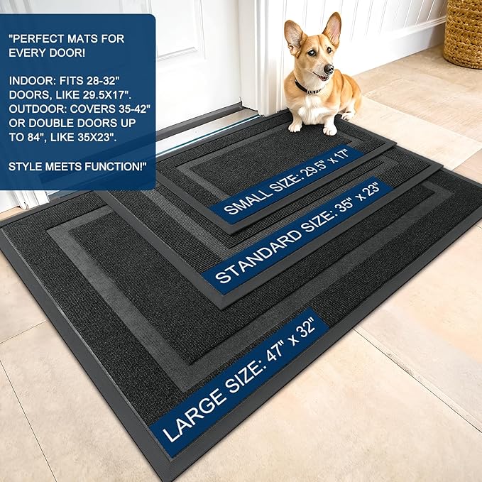 OLANLY Front Door Mat Indoor Outdoor Entrance, Waterproof All-Season, All-Weather Doormat, Sturdy Natural Rubber, Fade Resistant, Low Profile, Easy Clean Patio Porch Entryway Mat, 71x47, Black