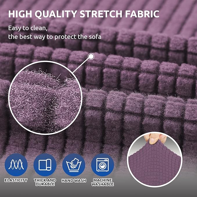 KEKUOU Stretch Loveseat Sofa Cover Slipcover,Couch Covers for 2 Cushion Couch Sofa (55"-78") Furniture Protector Sofa with Elastic Bottom for Kids,Dog. Jacquard Small Checked (Medium,Dark Purple)
