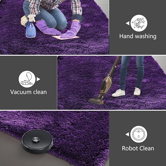 Shag Area Rugs for Bedroom Living Room,8X10 Ultra Soft Purple Fluffy Area Rugs for Dorm, Indoor Carpet Nursery Rugs for Kids Room Home Decor, Purple