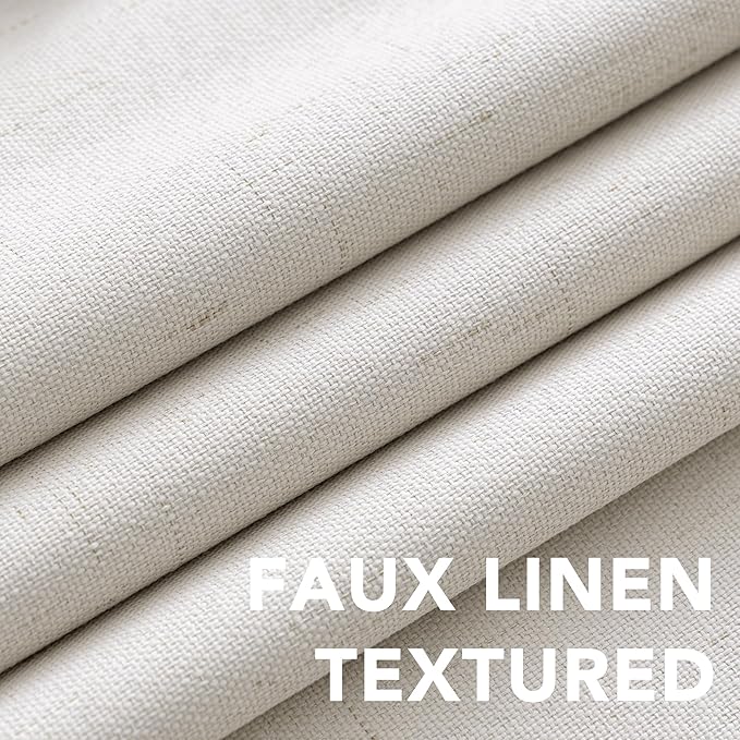 H.VERSAILTEX Linen Blackout Curtains 63 Inches Long 100% Absolutely Blackout Thermal Insulated Textured Linen Look Curtain Draperies Anti-Rust Grommet, Energy Saving with White Liner, 2 Panels, Ivory