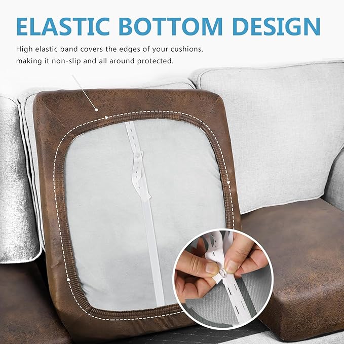 Leather Look Couch Cushion Covers Sofa Seat Slipcovers Sets Couches Furniture Protector for Sectional Armchair Loveseat Pets Kids Stretch Spandex Fabric (2 Cushion Loveseat, Dark Brown)