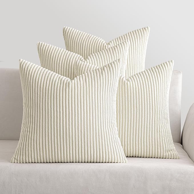 MIULEE Boho Farmhouse Throw Pillow Covers 18x18 Inch Set of 4 Mordern Nordic Cushion Covers Soft Corduroy Spring Home Decor for Couch Bed Sofa Living Room Cream White