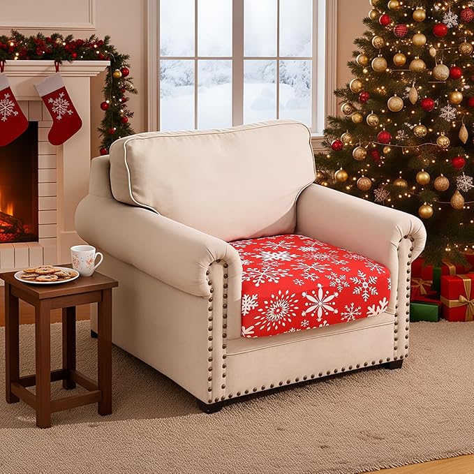 Smiry Printed Couch Cushion Covers, Stretch Soft Couch Covers for Sofa, Washable Non-Slip Sofa Slipcover Furniture Protector for Indoor and Outdoor (1 Pack, Red with White)