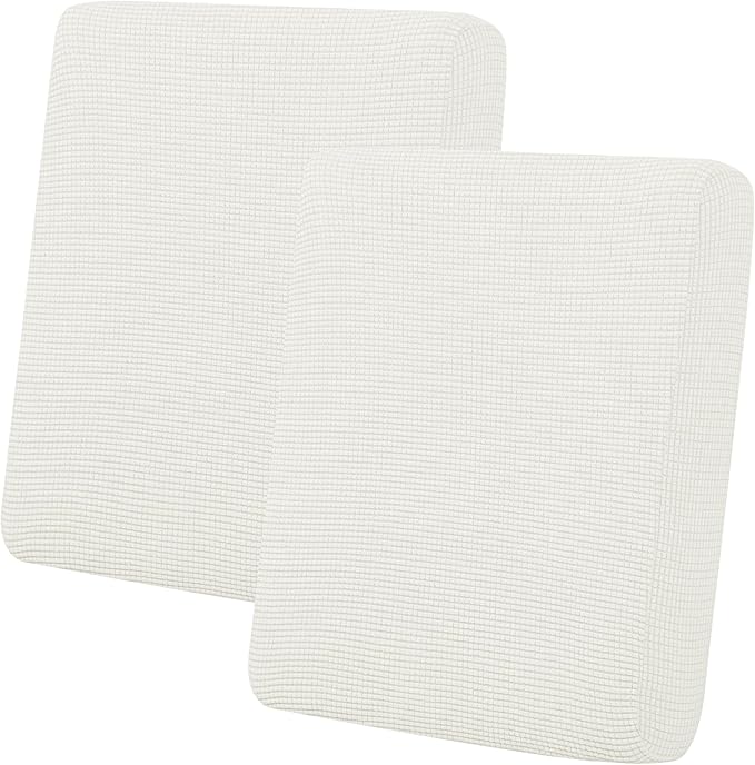 Easy-Going Stretch Individual Loveseat Couch Cushion Cover Sofa Cushion Furniture Protector Sofa slipcover Soft Flexibility with Elastic Bottom (2-Piece Loveseat Cushion Cover, Cream)