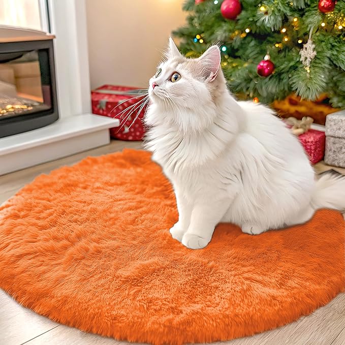 OLANLY Orange Round Rugs for Bedroom - Machine Washable, 2 ft Circle Area Rugs for Living Room, Soft and Fluffy Shaggy Carpet for Teen Girl and Boys, Nursery Rooms, Dorms, Home Decor Aesthetic