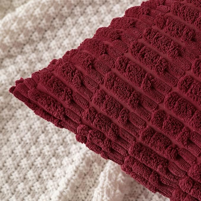 MIULEE Pack of 2 Burgundy Corduroy Decorative Pillow Covers 20x20 Inch Soft Boho Striped Throw Pillow Covers Modern Farmhouse Home Decor for Sofa Living Room Couch Bed