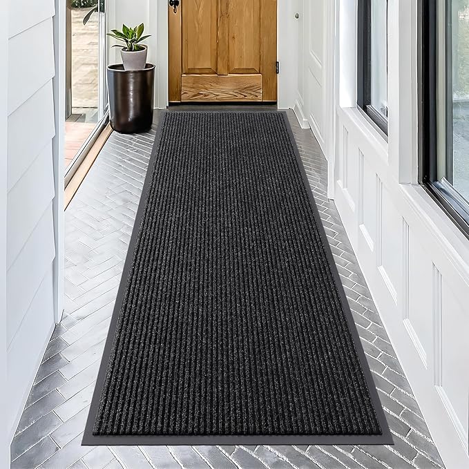 OLANLY Front Door Mat Indoor Outdoor Entrance, Waterproof Heavy Duty Doormat, Fade Resistant, Low Profile, Easy Clean Patio Porch Welcome Floor Mats for Entry, 71x30, Off-Black