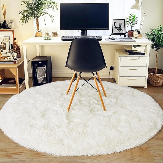 6‘x6’ Cream Round Rugs for Girls Bedroom, Ultra Soft Fluffy Circle Rug for Kids Room, Cute Shag Rugs for Living Room Playroom Tent Castle Home Decor Rug