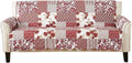 Great Bay Home Reversible Patchwork Sofa Cover - Washable Slipcover Furniture Protector with Elastic Straps - Perfect for Kids & Pets - Box-Stitched Detail (Burgundy)