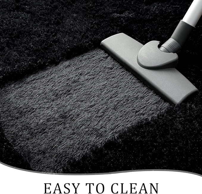 Chicrug Soft Runner Rug for Bedroom Living Room Plush Fluffy Rug 2x3 Feet, Shag Furry Runner Carpet Non Shedding for Nursery Children Kids Girls Room Home Decorative, Black