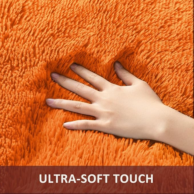Ophanie Orange Rugs for Living Room Bedroom, 5x8 Fluffy Fuzzy Furry Carpet, Plush Soft Shaggy Bedside Indoor Floor Area Rug for Kids Girls Boys Baby Teen Dorm Nursery Home Decor Aesthetic