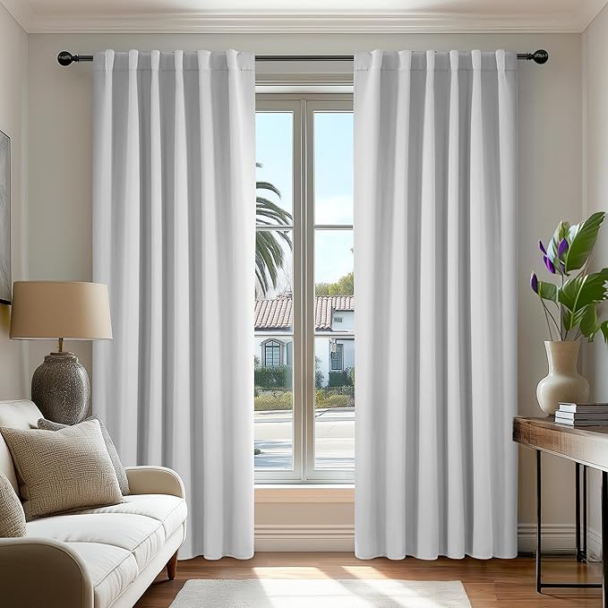 Deconovo Blackout Curtains, Thermal Insulated, W52 x L108 2 Panels, Back Tab, Machine Washable, Room-Darkening Drapes for Bedroom/Living Room Greyish White