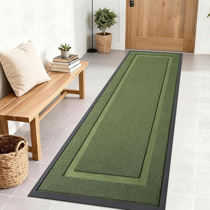 OLANLY Front Door Mat Indoor Outdoor Entrance, Waterproof All-Season, All-Weather Doormat, Sturdy Natural Rubber, Low Profile, Easy Clean Patio Porch Entryway Mat, 71x23, Classic Green