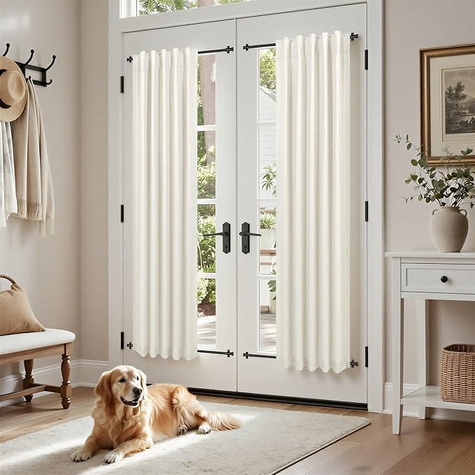 Pitalk Short Curtains for Windows Bathroom Blackout Linen Boho Back Tab Pocket Pleated Dark Out Cafe Curtains for Bedroom Door Doorway 45 Inch Length 2 Panels Set Cream Off White Wide 38 x 45 in Long
