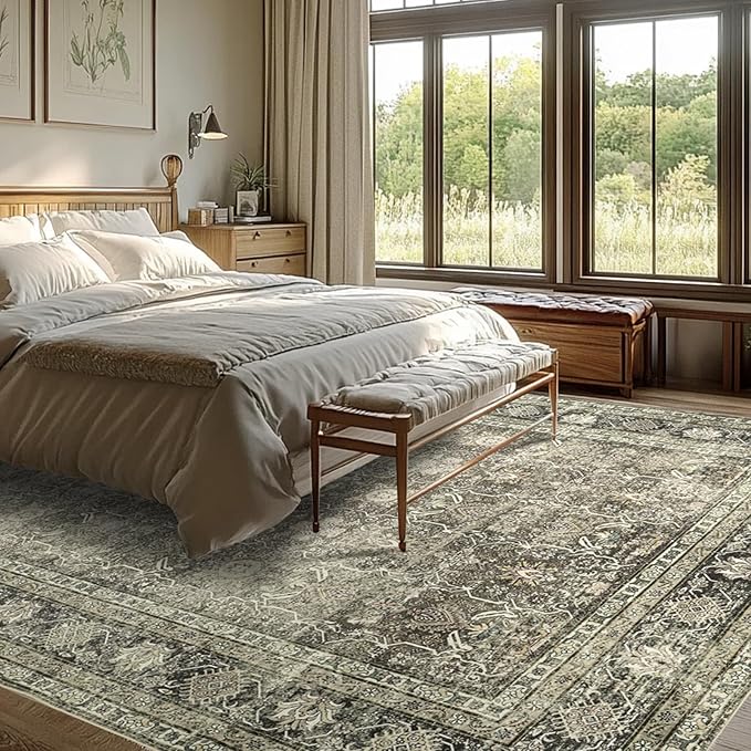 Washable Rugs 8x10 Area Rugs for Living Room - Modern Abstract Rugs for Bedroom,Dining Room,Large Soft Low Pile Carpet with Non Slip Rubber Backing,Neutral Accent Nursery Rug- Yello Beige