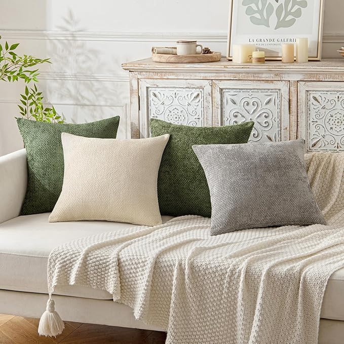 MIULEE Pack of 2 Couch Throw Pillow Covers 20x20 Inch Olive Green Modern Boho Accent Decorative Pillow Covers Soft Chenille Farmhouse Cushion Covers for Home Decor Bed Sofa Living Room