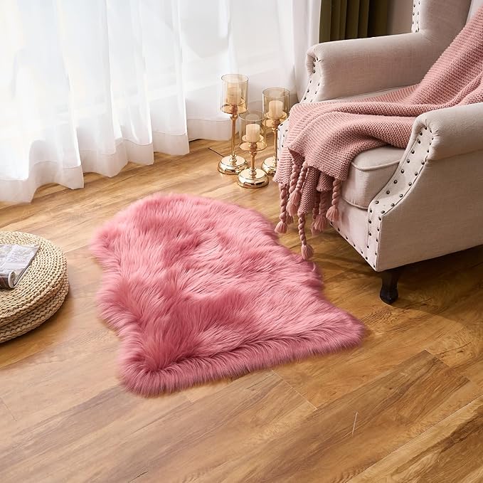 EasyJoy Ultra Soft Fluffy Shaggy Area Rug Faux Fur Rug Chair Cover Seat Pad Fuzzy Area Rug for Bedroom Floor Sofa Living Room (2 x 3 ft Sheepskin, BlushPink)