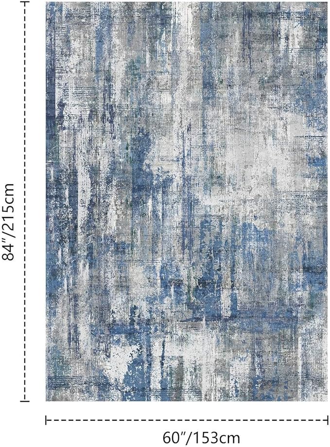 Latte&Fog 5x7 Area Rugs for Living Room Bedroom, Blue Modern Abstract Neutral Washable Rug, Boho Non Slip Low Pile Carpet for Dining Room,Dorm,Classroom,College Dorm and Farmhouse - Blue Grey