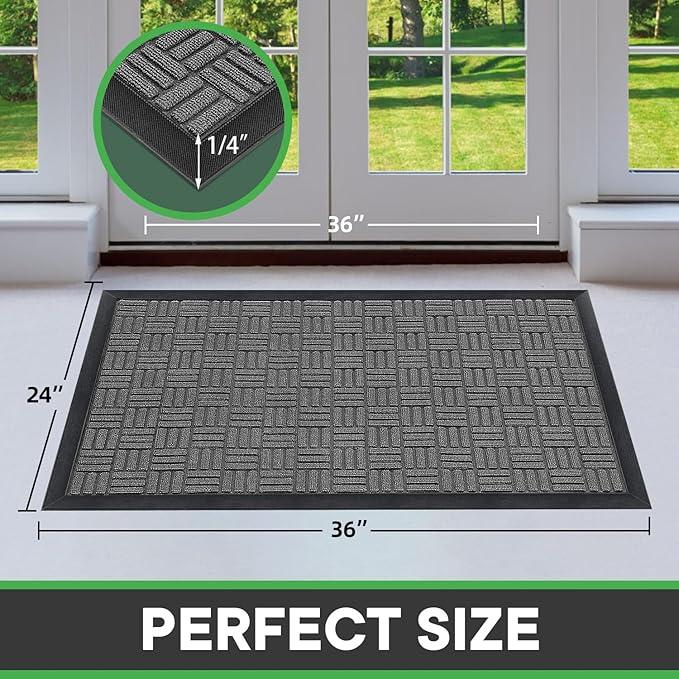 Mibao Front Door Mat, Heavy Duty Durable Welcome Mat for Outdoor Indoor, Dirt Trapper Waterproof Super Absorbent Door Mat for Entryway Outside Patio Porch, 35.5" x 24", Light Grey