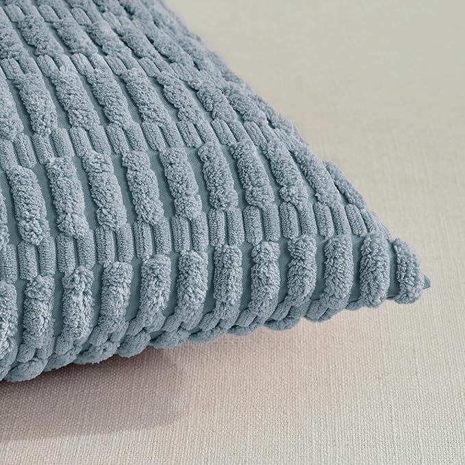 Fancy Homi 4 Packs Boho Light Blue Decorative Throw Pillow Covers 24x24 Inch for Couch Bed Sofa, Rustic Modern Farmhouse Home Decor, Soft Plush Corduroy Cute Square Cushion Case 60x60 cm