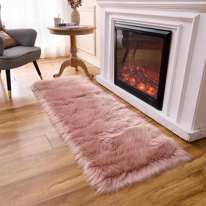 Arbosofe Ultra Soft Faux Fur Rug, Area Rugs, Pink Fluffy Shaggy Fur Rug for Bedroom & Living Room, Kids Room Decor, 2 x 6 Feet Rectangular