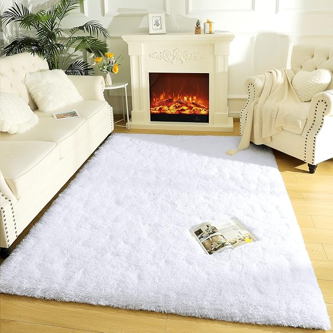 LOCHAS Ultra Soft Indoor Modern Area Rugs Fluffy Living Room Carpets for Children Bedroom Home Decor Nursery Rug 6x9 Feet, White
