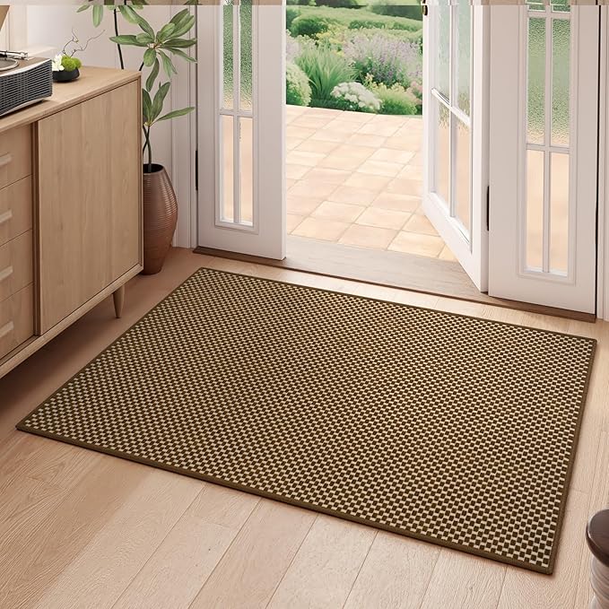 YDKGL 2x3 ft Indoor Door Mat Entryway Rug Non Slip Boho Woven Washable Small Area Rugs Runner, Front Entry Rug Entrance Doormat for Hall Porch Bathroom Kitchen Bedroom, Dark Brown/Coffee 24"x36"