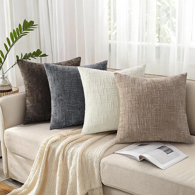 decorUhome Oatmeal Chenille Euro Sham Throw Pillow Covers 24x24 Set of 2 Textured Soft Cozy Slubby Couch Pillow Covers Modern Farmhouse Boho Decorative Pillow Cases for Bed Sofa Living Room