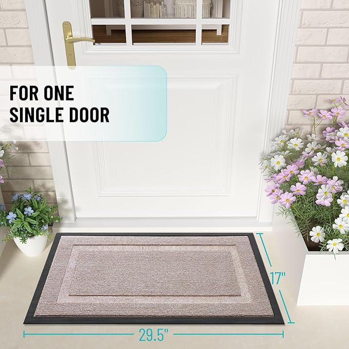 OLANLY Front Door Mat Indoor Outdoor Entrance, Waterproof All-Season, All-Weather Doormat, Sturdy Natural Rubber, Low Profile, Easy Clean Patio Porch Entryway Mat, 47x32, Camel