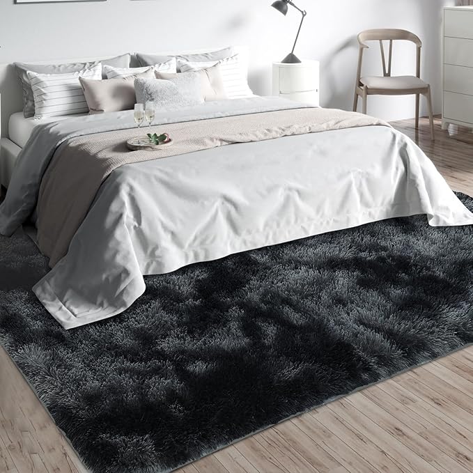 9X12 Large Area Rugs for Living Room Bedroom,Big Shag Rug for Bedroom Dorm,Soft Fluffy Indoor Carpet Nursery Rugs for Kids Girls Room Home Decor(Mottling Black, 9X12 Feet)