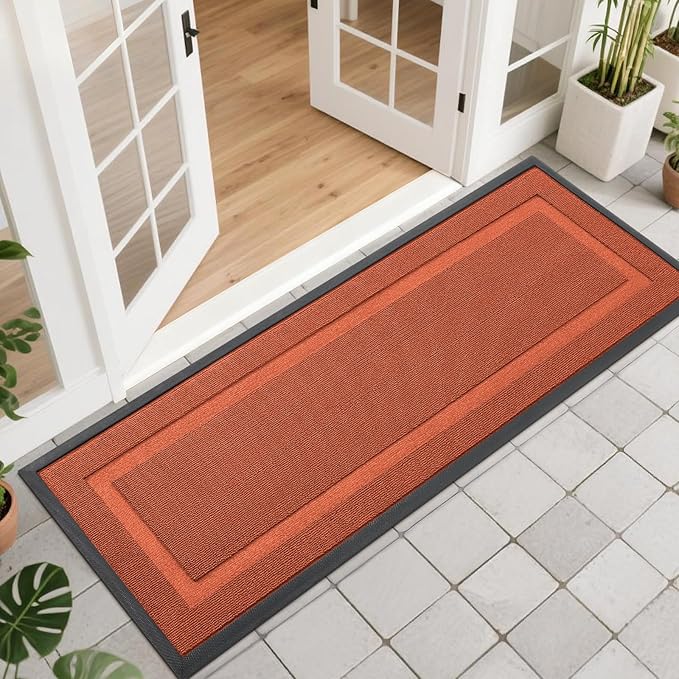 OLANLY Front Door Mat Indoor Outdoor Entrance, Waterproof All-Season, All-Weather Doormat, Sturdy Natural Rubber, Low Profile, Easy Clean Patio Porch Entryway Mat, 47x17, Vermillion Red