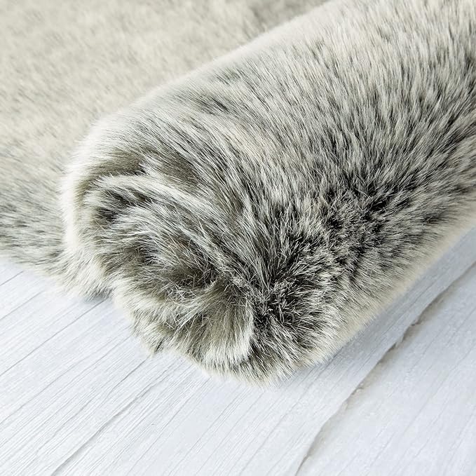 Ashler HOME DECO Soft Fox Faux Fur Chair Couch Cover Area Rug for Bedroom Floor Sofa Living Room Green White 3 x 3 Feet Round