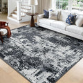 Washable Area Rugs Square 9ft Non-Slip Modern Abstract Soft for Living Room Entryway Bedroom Nursery, Print Pattern, Black Navy Blue Gray
