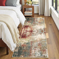 Washable Area Rugs 2'x6' Non-Slip Modern Abstract Soft for Living Room Entryway Bedroom Nursery, Print Pattern, Brown Rust Red Green Blue Multi