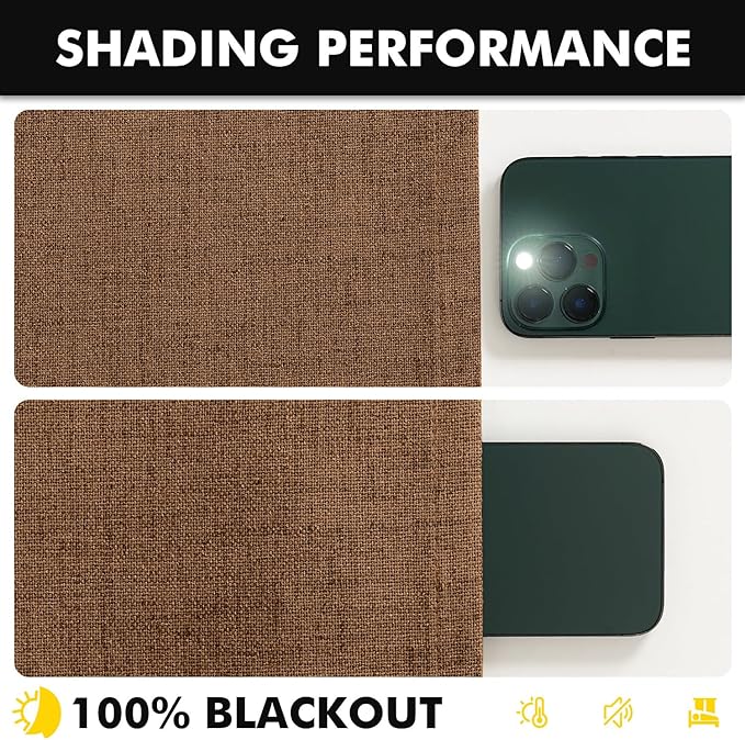 MIULEE 100% Blackout Linen Curtains for Bedroom, Brown Solid Luxury Decor Thermal Insulation Room Darkening Drapes for Living Room Nursery Back Tab Rod Pocket 42 x 90 Inches, 2 Panels
