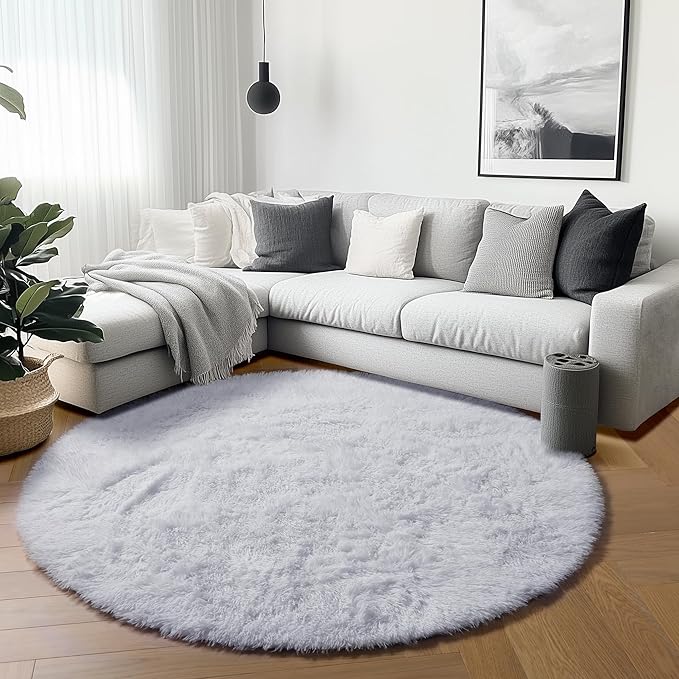ONASAR White Round Rugs 6ft for Living Room Bedroom, Fluffy Circle Area Rug for Kids Girls Boys Teen, Soft Plush Shaggy Carpet for Nursery Dorm Classroom Playroom Home Decor Aesthetic